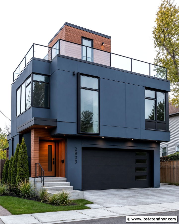 Slate Blue House With Rooftop Deck - 30 Slate Blue House Design With Deck Ideas