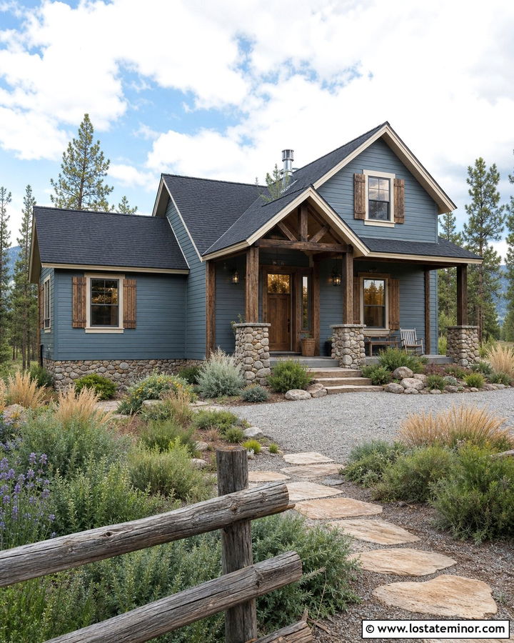 Slate Blue House With Rustic Landscaping - 30 Slate Blue House Design With Landscaping Ideas