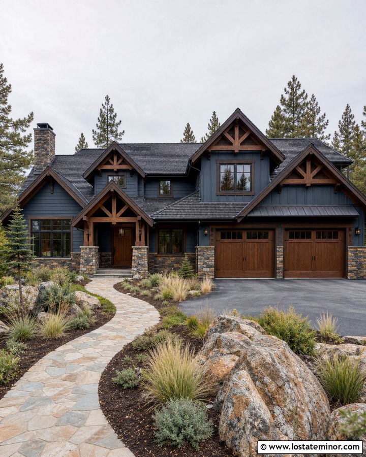 Slate Blue House With Rustic Stone Wainscoting - 30 Slate Blue House Design With Wainscoting Ideas