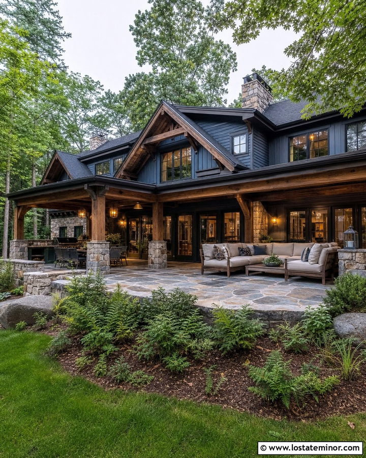 Slate Blue House With Rustic Timber Patio - 30 Slate Blue House Design With Backyard Ideas
