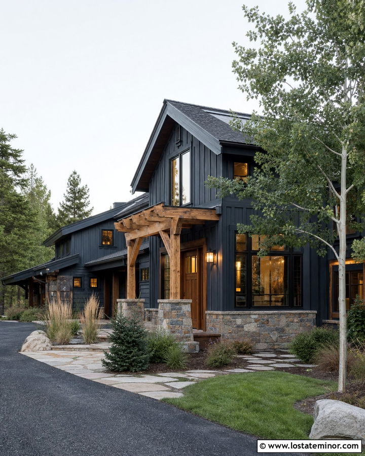 Slate Blue House With Rustic Timber Pergola - 30 Slate Blue House Design With Pergola Ideas