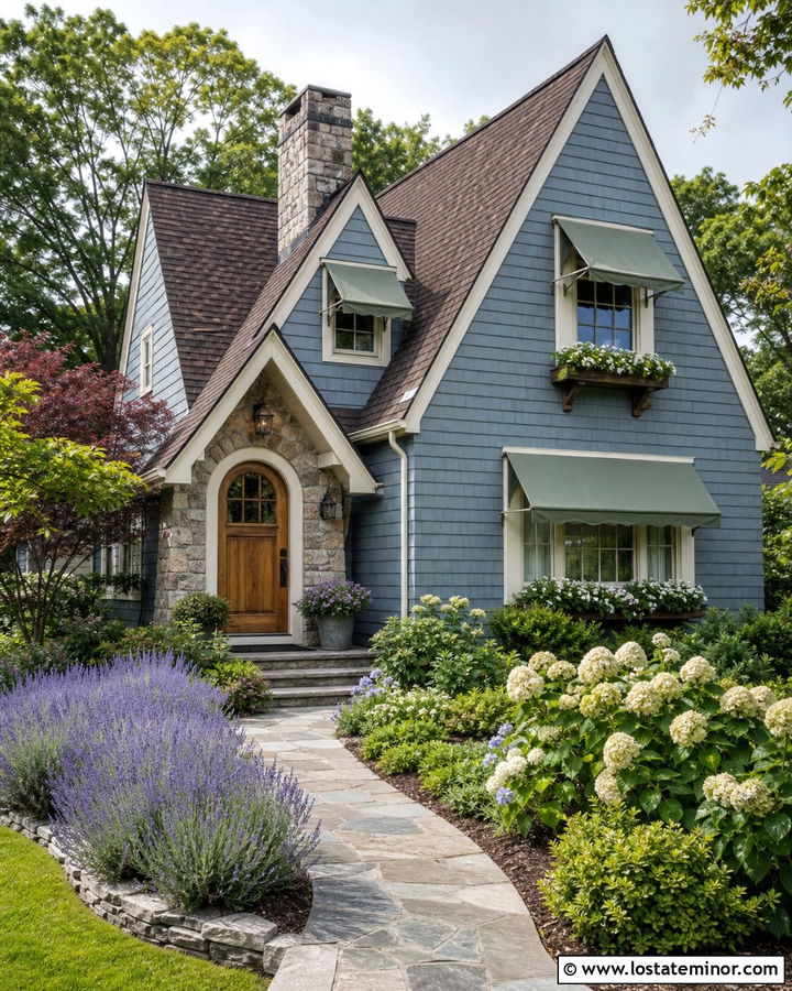 Slate Blue House With Sage Green Awnings - 30 Slate Blue House Design With Awning Ideas