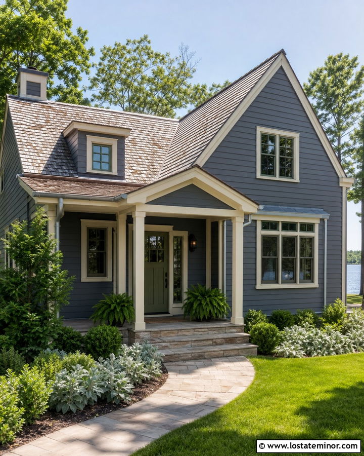 Slate Blue House With Sage Green Door - 30 Slate Blue House Design With Siding Ideas