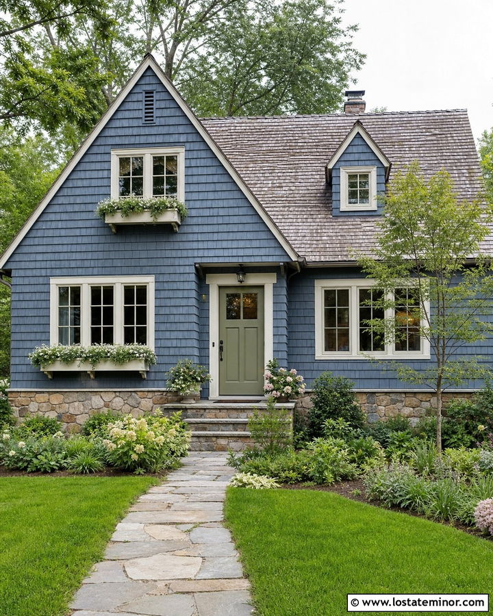 Slate Blue House With Sage Green Front Door - 30 Slate Blue House Design With Entry Door Ideas