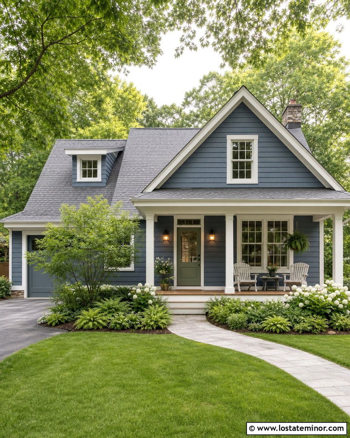 Slate Blue House With Sage Green Front Door - 30 Slate Blue House Design With Accents Ideas