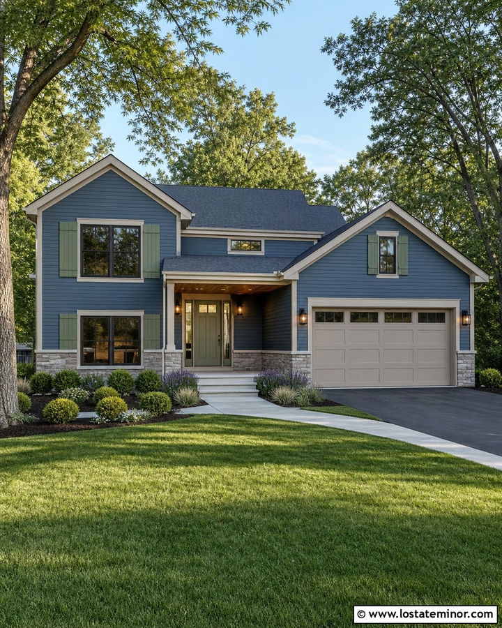 Slate Blue House With Sage Green Shutters - 30 Slate Blue House Design With Shutters Ideas