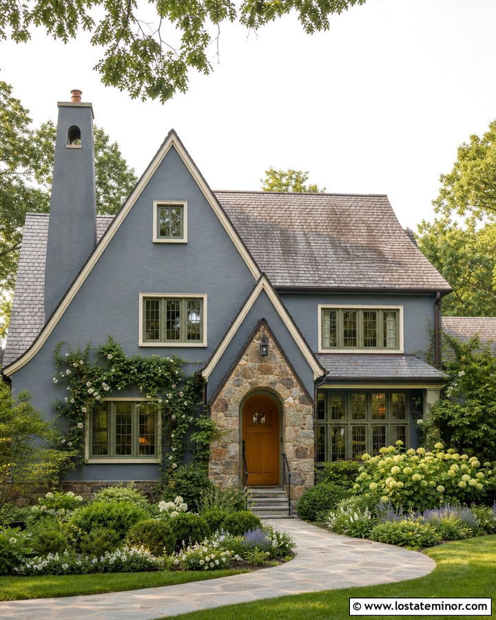 Slate Blue House With Sage Green Window Frames - 30 Slate Blue House Design With Window Frames Ideas