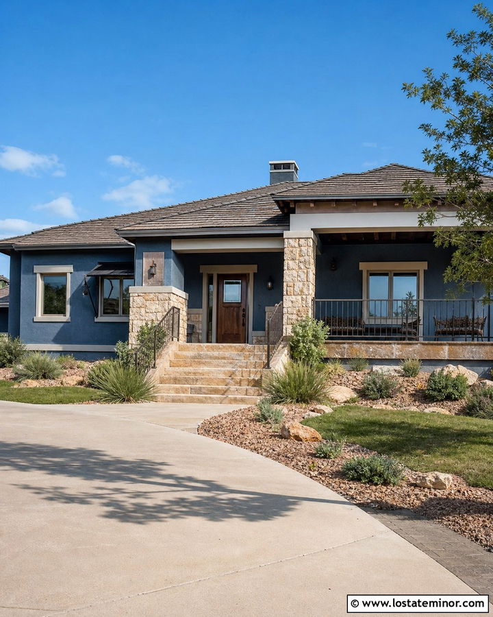 Slate Blue House With Sandstone Steps - 30 Slate Blue House Design With Steps Ideas