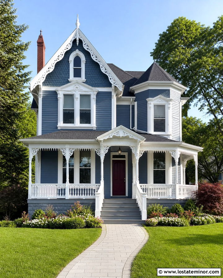 Slate Blue House With Scalloped Shingles And White Trim - 30 Slate Blue House Design With Shingles Ideas