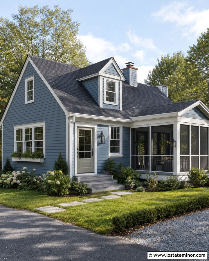 Slate Blue House With Screened Deck - 30 Slate Blue House Design With Deck Ideas
