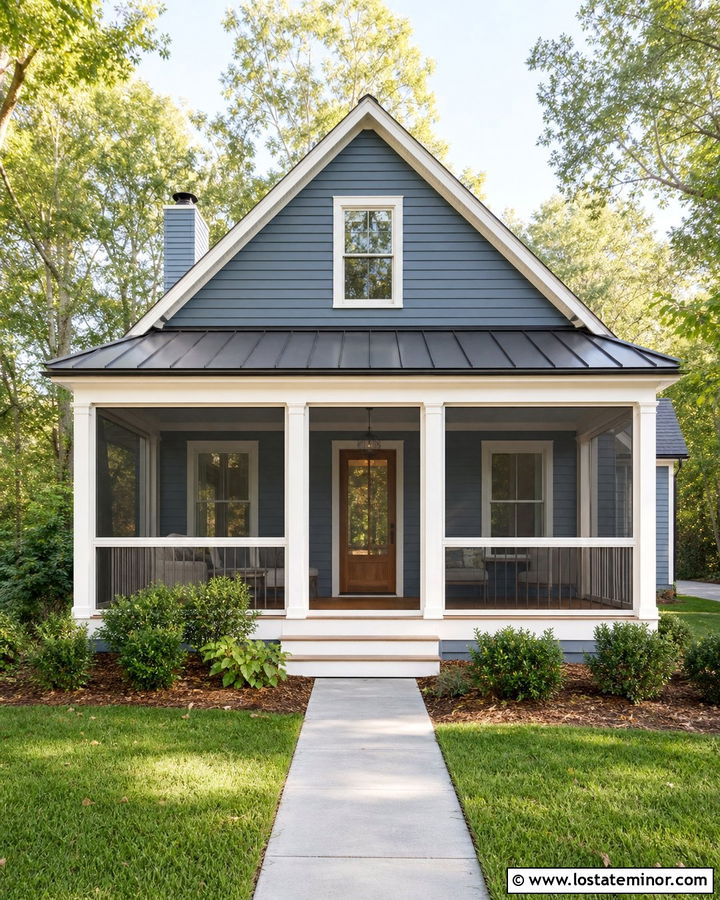 Slate Blue House With Screened Front Porch - 30 Slate Blue House Design With Front Porch Ideas