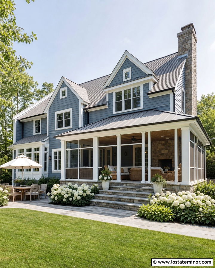 Slate Blue House With Screened Porch Backyard - 30 Slate Blue House Design With Backyard Ideas