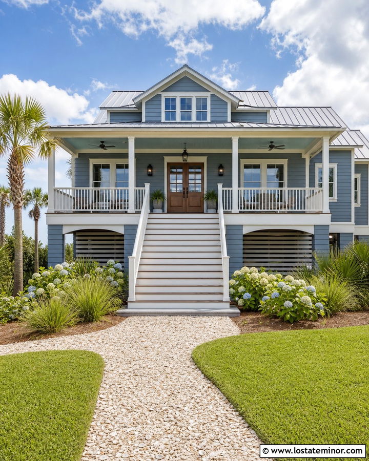 Slate Blue House With Sea Salt Green Porch Ceiling - 30 Slate Blue House Design With Porch Ceiling Ideas