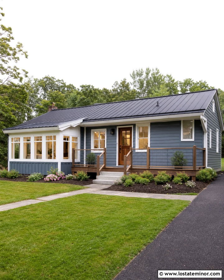 Slate Blue House With Shed Roof Sunroom - 30 Slate Blue House Design With Sunroom Ideas