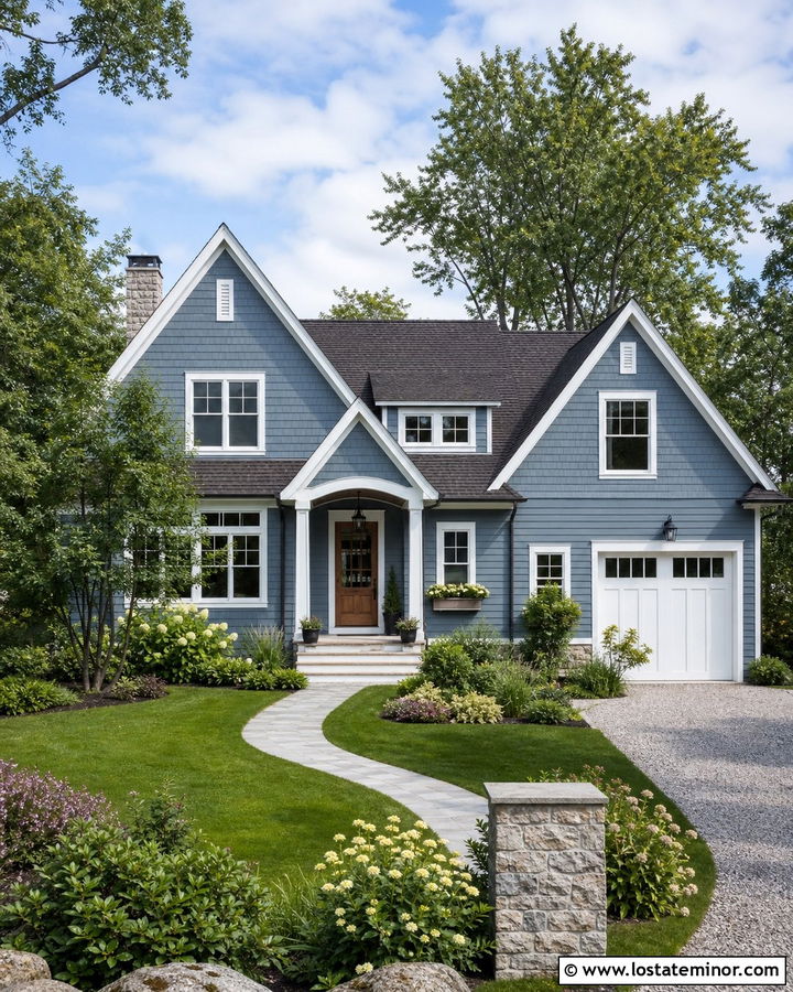 Slate Blue House With Shingle Gable Siding - 30 Slate Blue House Design With Gables Ideas