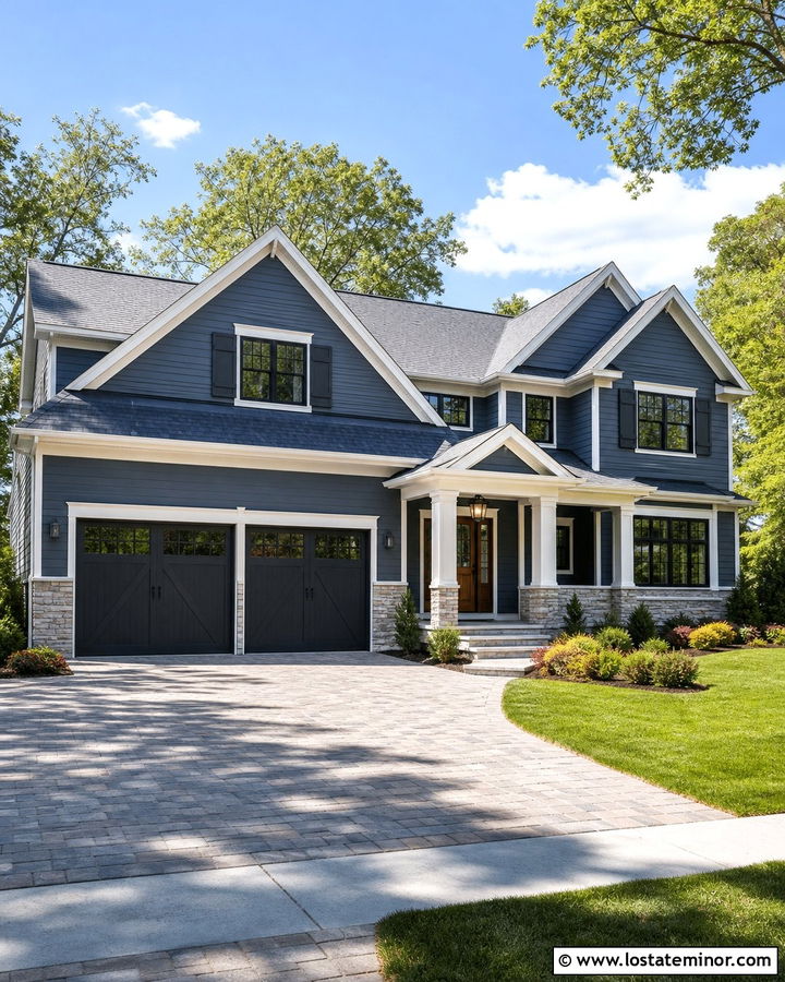 Slate Blue House With Shutters And Matching Garage Doors - 30 Slate Blue House Design With Shutters Ideas