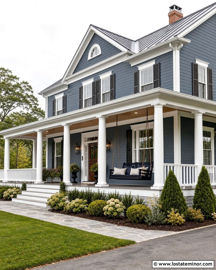 Slate Blue House With Side Porch Swing - 30 Slate Blue House Design With Swing Ideas