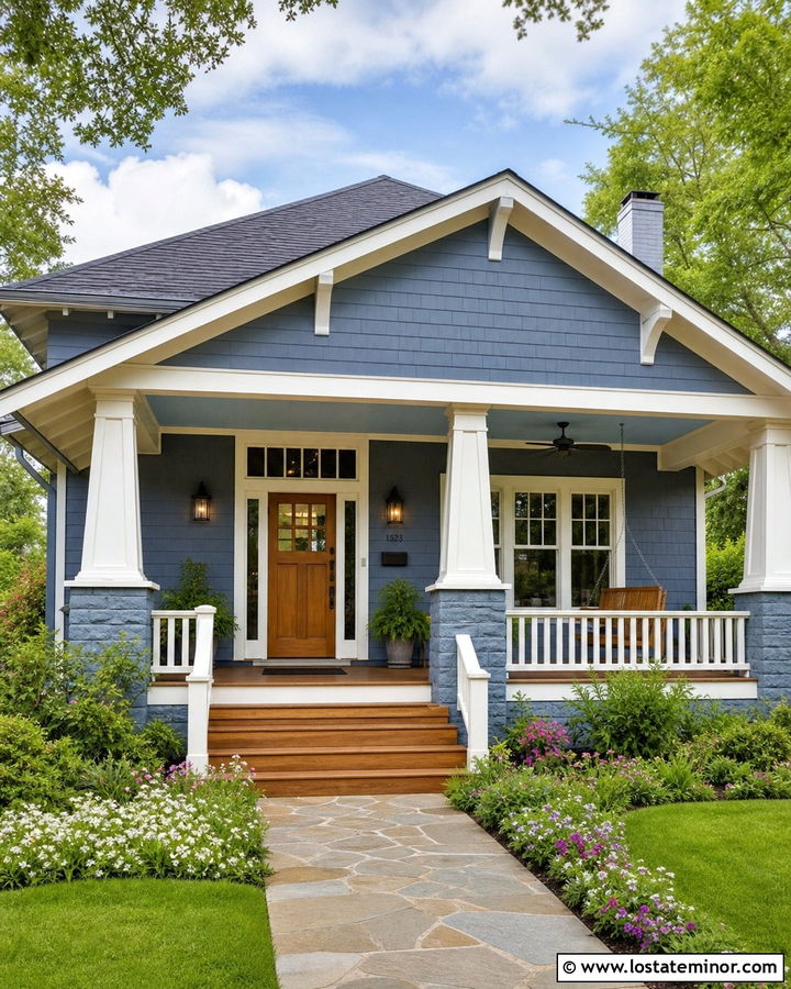 Slate Blue House With Sky Blue Beadboard Ceiling - 30 Slate Blue House Design With Porch Ceiling Ideas