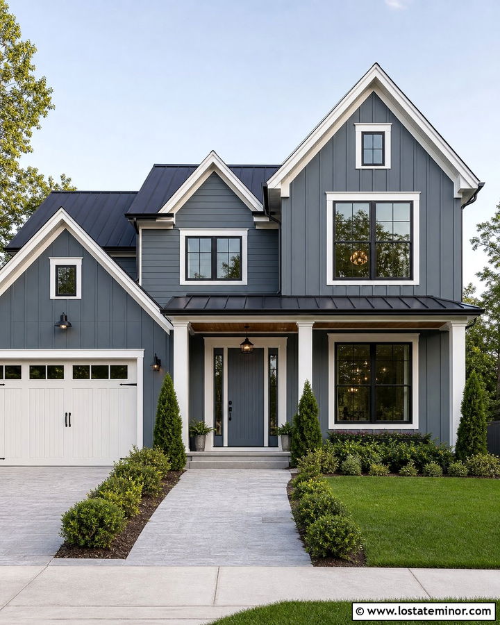 Slate Blue House With Slate Blue Front Door - 30 Slate Blue House Design With Entry Door Ideas