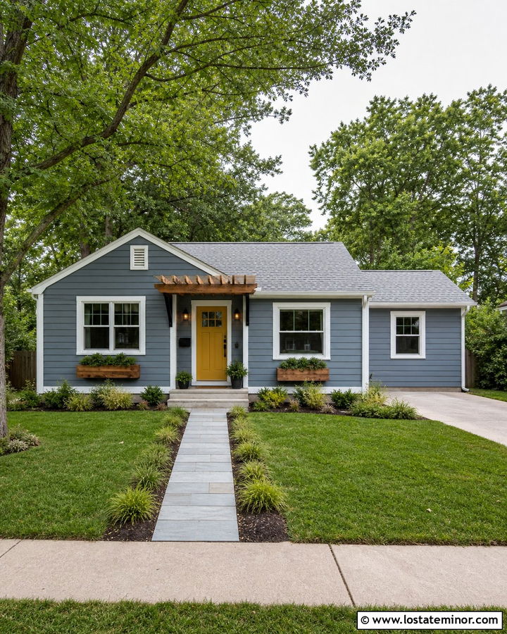 Slate Blue House With Small Door Pergola - 30 Slate Blue House Design With Pergola Ideas