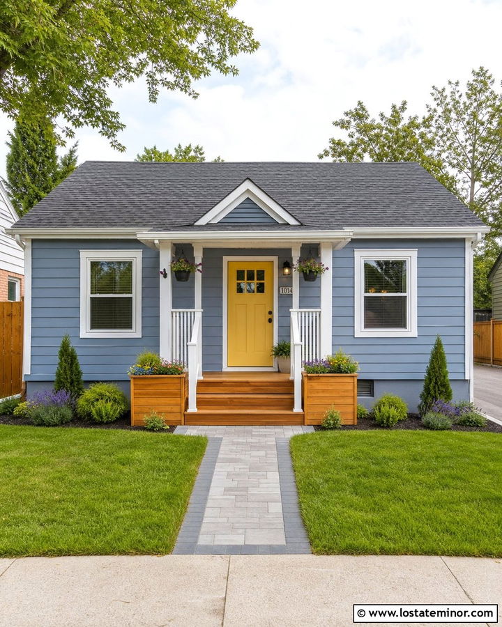 Slate Blue House With Small Front Deck - 30 Slate Blue House Design With Deck Ideas
