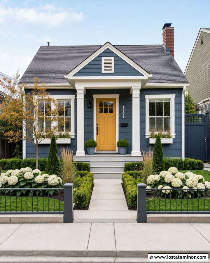Slate Blue House With Small Front Yard - 30 Slate Blue House Design With Landscaping Ideas