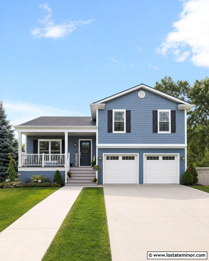 Slate Blue House With Soft Gray Porch Ceiling - 30 Slate Blue House Design With Porch Ceiling Ideas