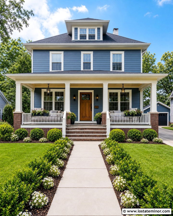 Slate Blue House With Soft Yellow Porch Ceiling - 30 Slate Blue House Design With Porch Ceiling Ideas