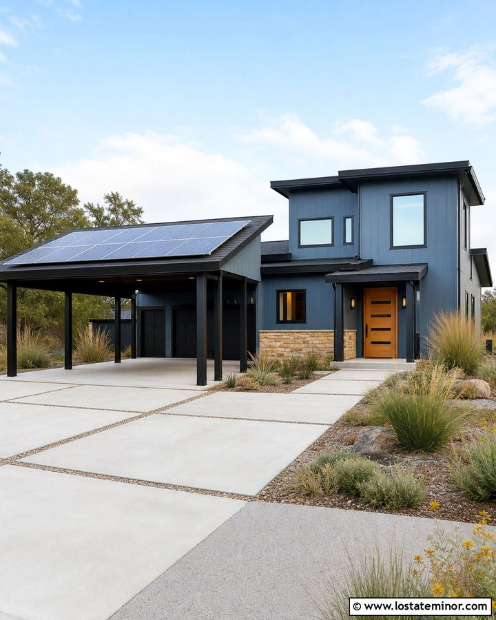 Slate Blue House With Solar Carport - 30 Slate Blue House Design With Carport Ideas