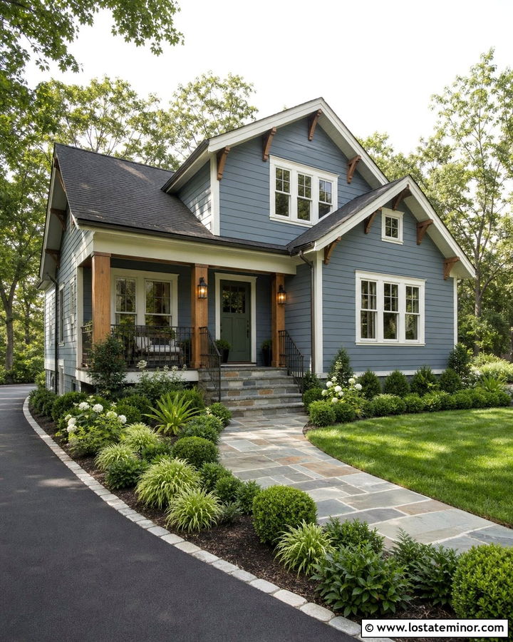 Slate Blue House With Steps And Green Door - 30 Slate Blue House Design With Steps Ideas