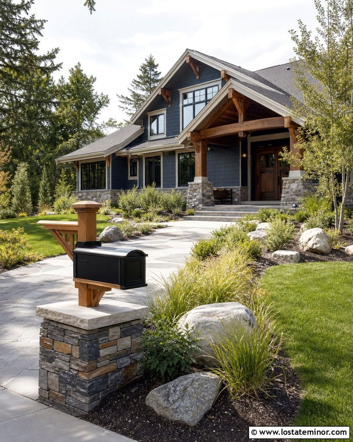 Slate Blue House With Stone Base Mailbox - 30 Slate Blue House Design With Mailbox Ideas