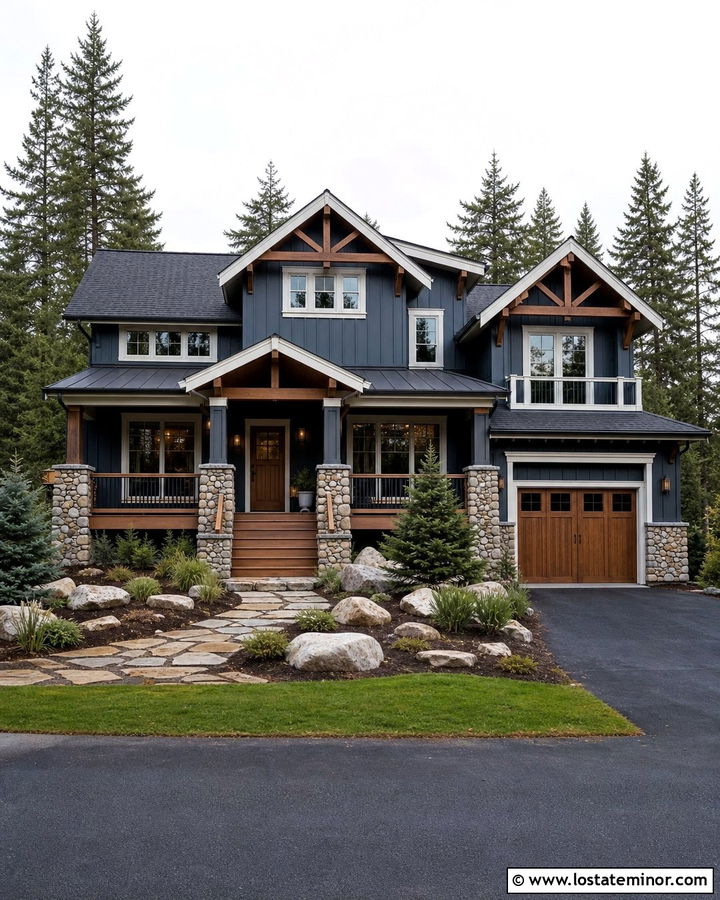 Slate Blue House With Stone Deck Base - 30 Slate Blue House Design With Deck Ideas
