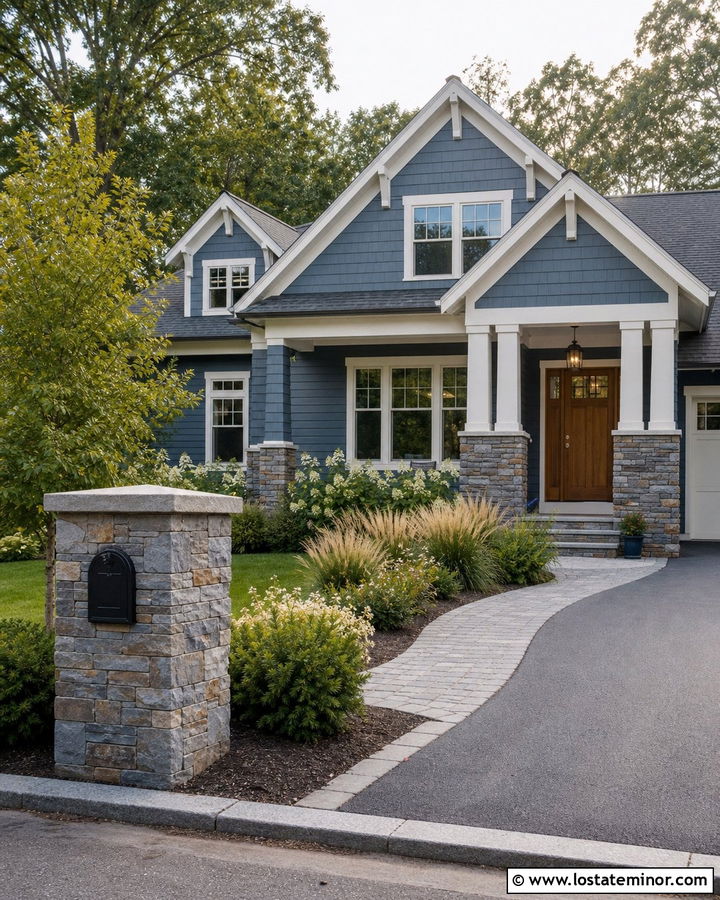 Slate Blue House With Stone Mailbox - 30 Slate Blue House Design With Mailbox Ideas