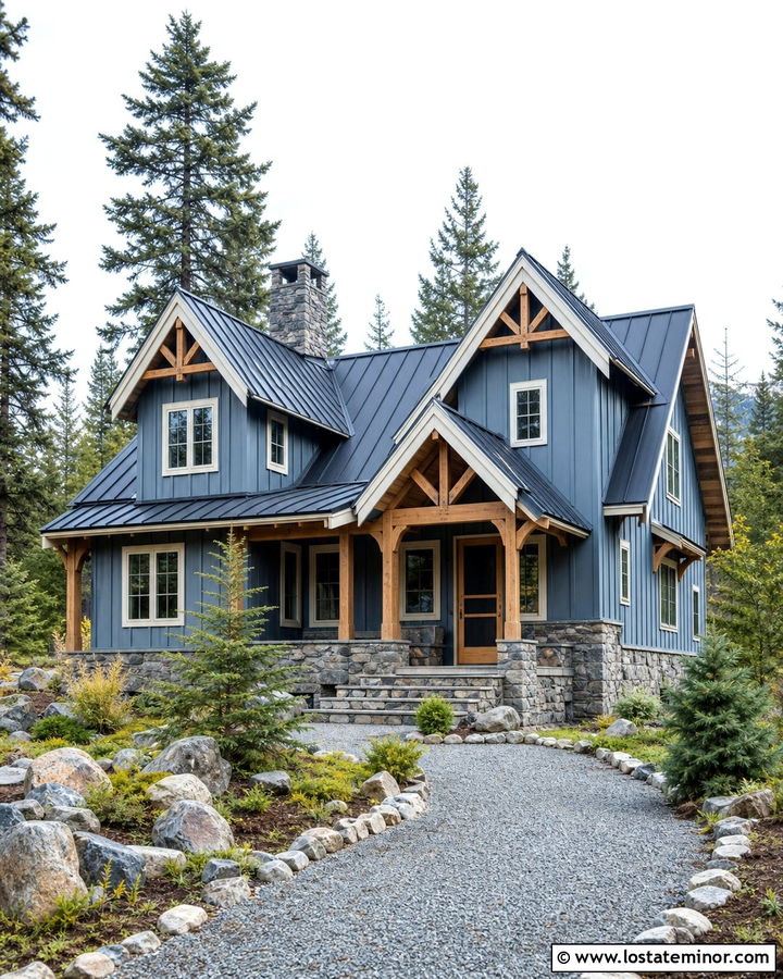 Slate Blue House With Stone Porch Screen Door - 30 Slate Blue House Design With Screen Door Ideas
