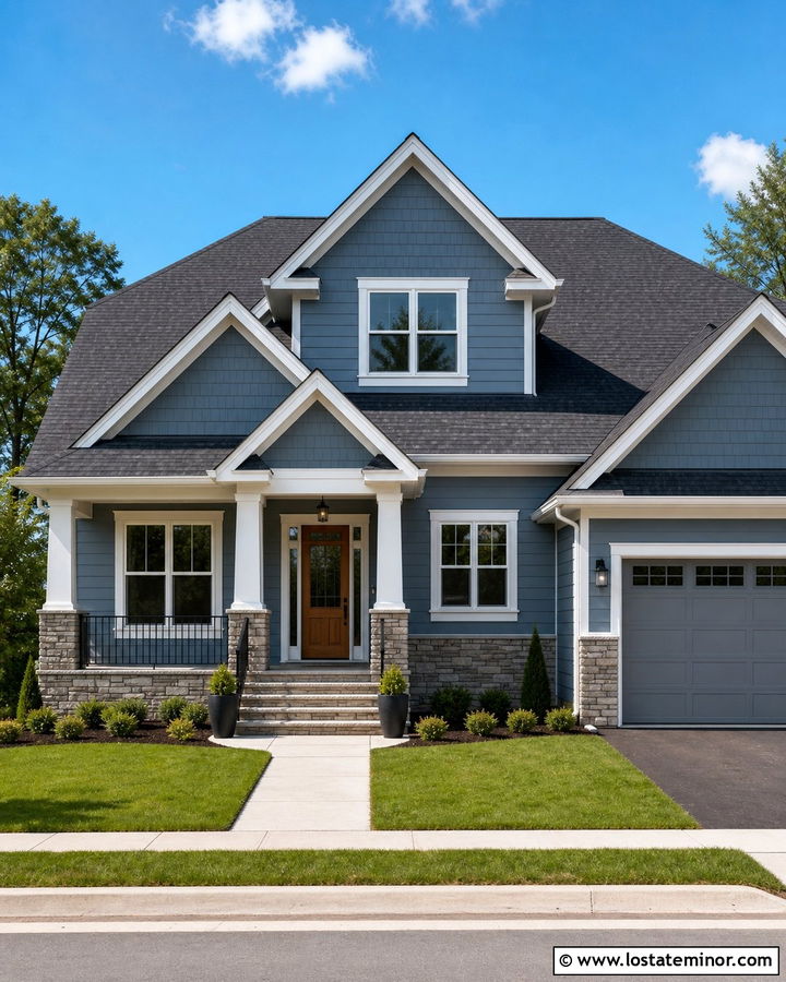Slate Blue House With Stone Porch Wainscoting - 30 Slate Blue House Design With Wainscoting Ideas