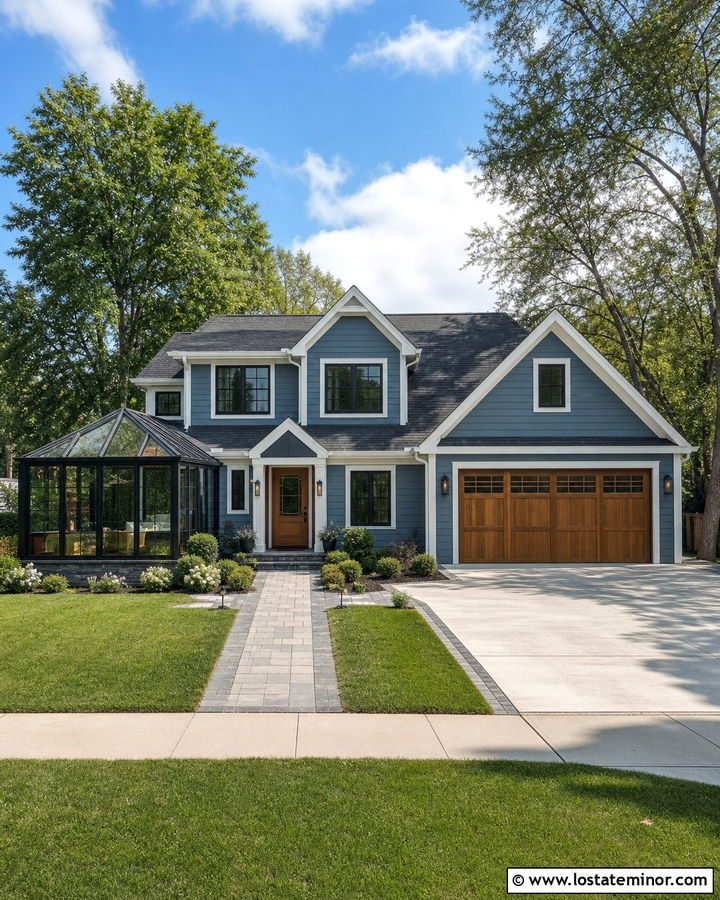 Slate Blue House With Sunroom And Garage - 30 Slate Blue House Design With Sunroom Ideas
