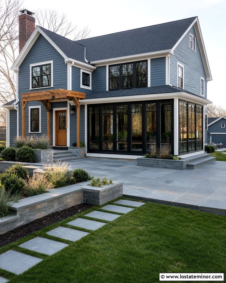 Slate Blue House With Sunroom And Patio - 30 Slate Blue House Design With Sunroom Ideas