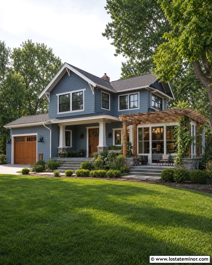 Slate Blue House With Sunroom And Pergola - 30 Slate Blue House Design With Sunroom Ideas