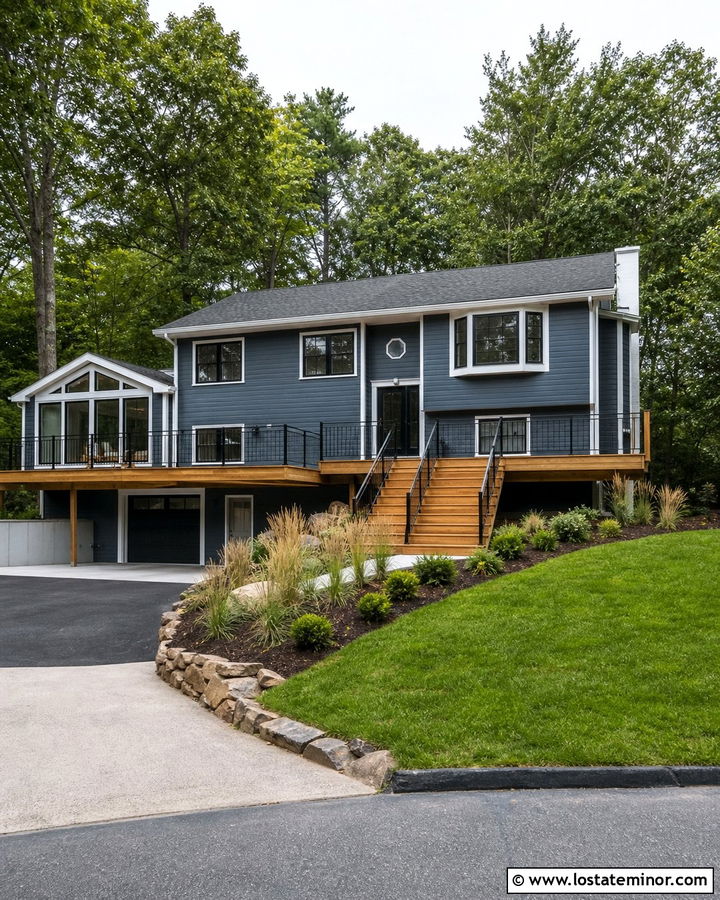 Slate Blue House With Sunroom And Wraparound Deck - 30 Slate Blue House Design With Sunroom Ideas