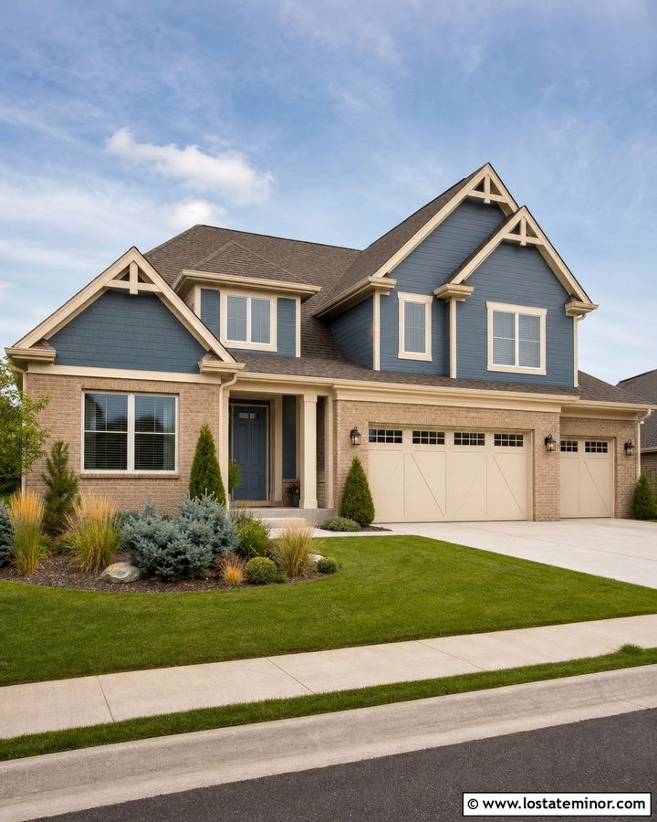 Slate Blue House With Tan Brick - 30 Slate Blue House Design With Brick Accents Ideas