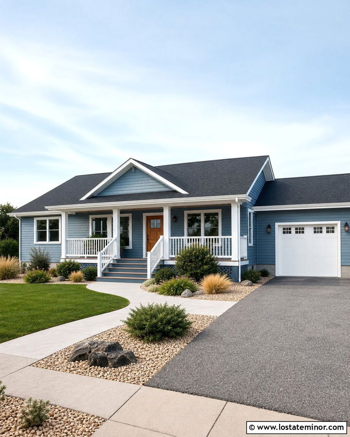 Slate Blue House With Tan Composite Deck - 30 Slate Blue House Design With Deck Ideas