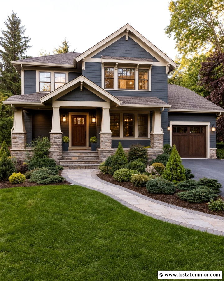 Slate Blue House With Tan Stone - 30 Slate Blue House Design With Siding Ideas