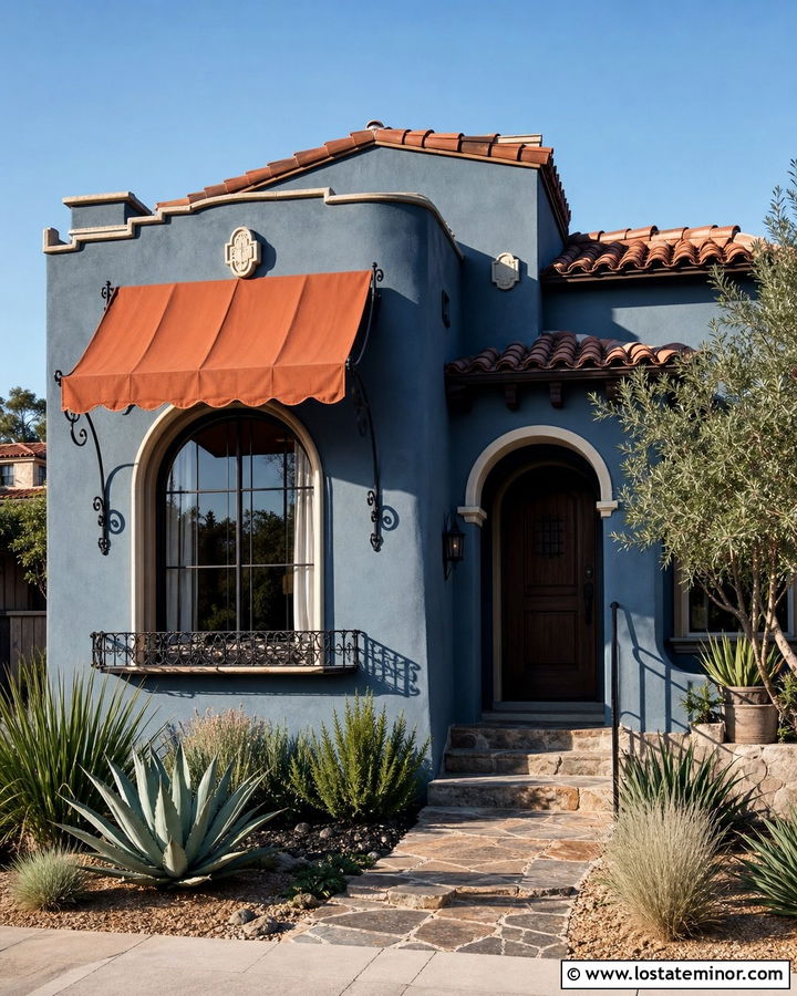 Slate Blue House With Terracotta Canvas Awning - 30 Slate Blue House Design With Awning Ideas