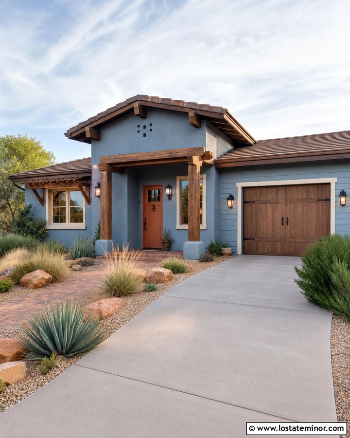 Slate Blue House With Terracotta Front Door - 30 Slate Blue House Design With Entry Door Ideas