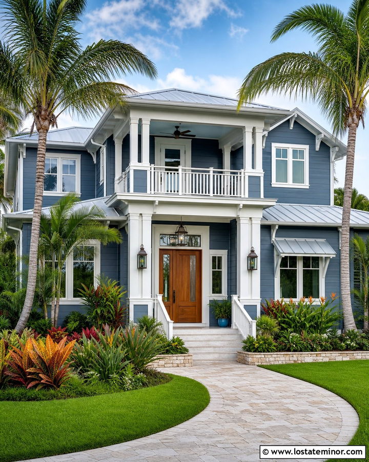 Slate Blue House With Tropical Landscaping - 30 Slate Blue House Design With Landscaping Ideas