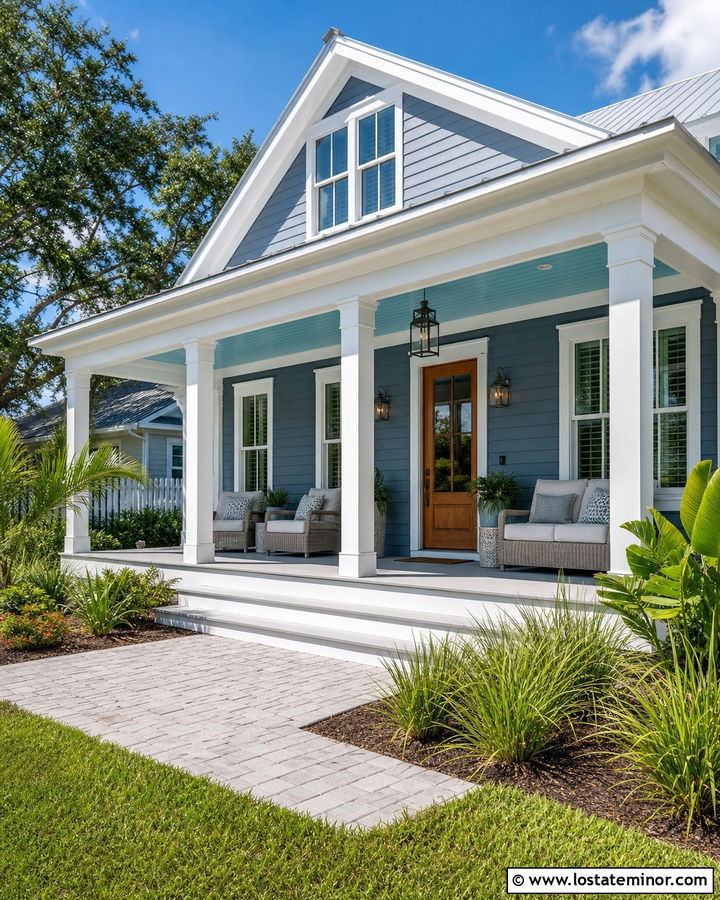 Slate Blue House With Turquoise Porch Ceiling - 30 Slate Blue House Design With Porch Ceiling Ideas