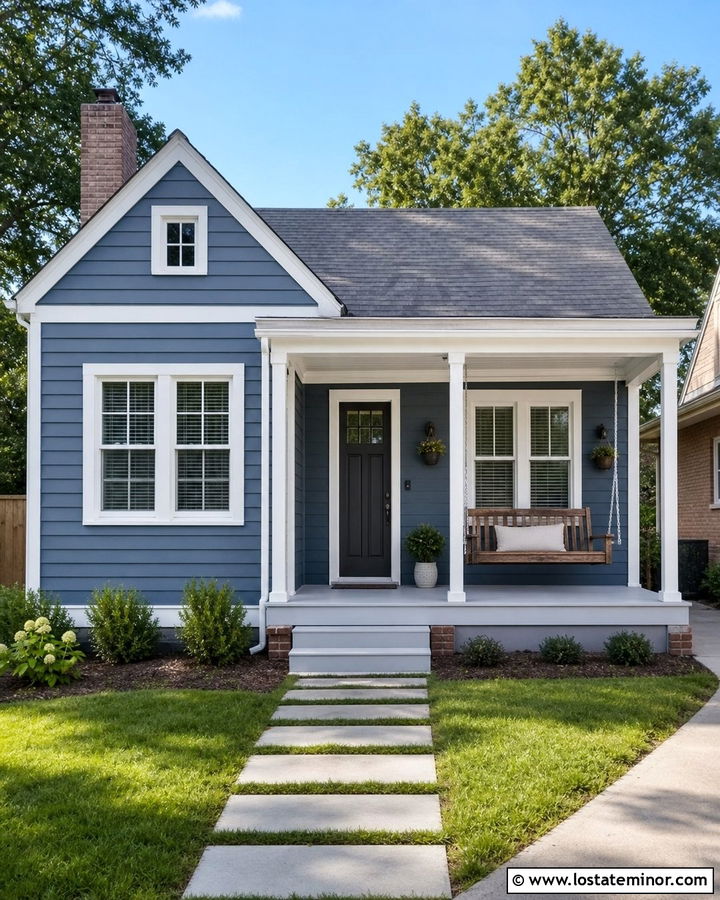 Slate Blue House With Two Person Swing - 30 Slate Blue House Design With Swing Ideas