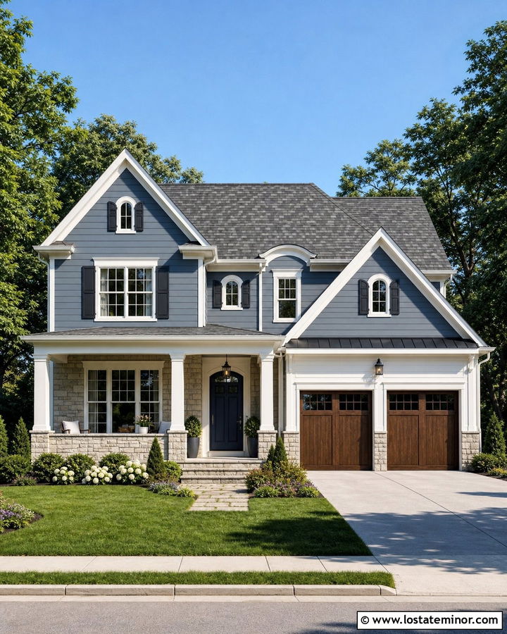 Slate Blue House With Variegated Gray Roof - 30 Slate Blue House Design With Roof Ideas