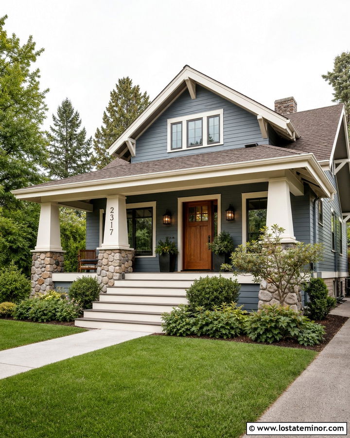 Slate Blue House With Vertical House Numbers - 30 Slate Blue House Design With House Numbers Ideas