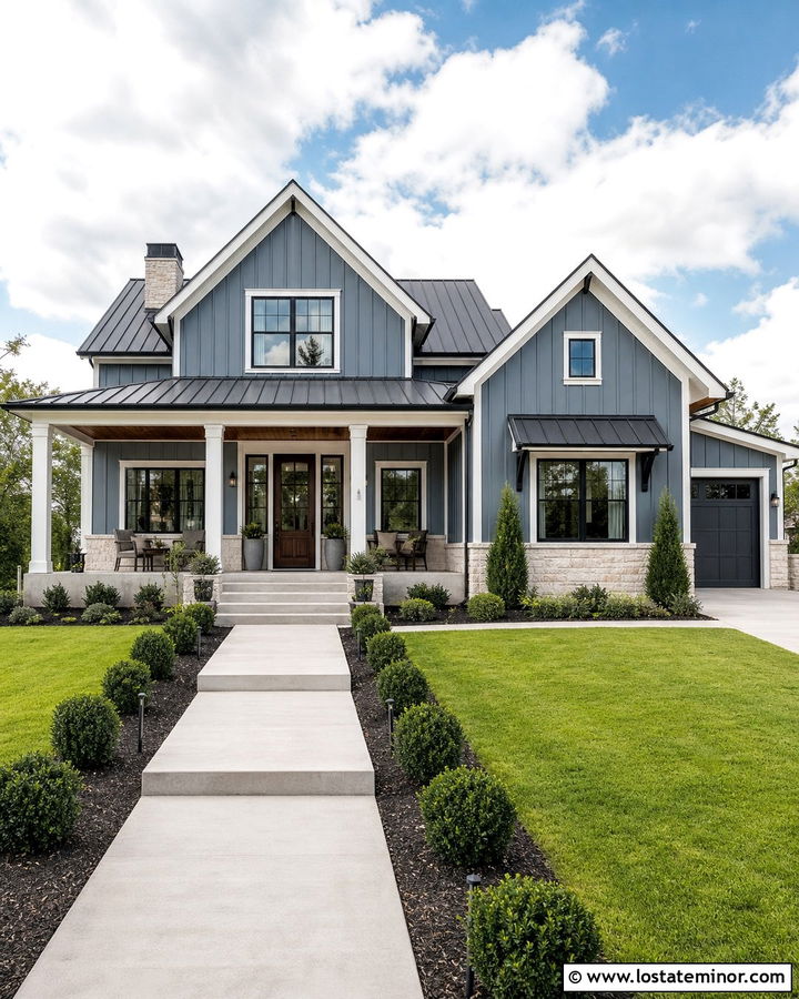 Slate Blue House With Walnut Front Door - 30 Slate Blue House Design With Front Door Ideas